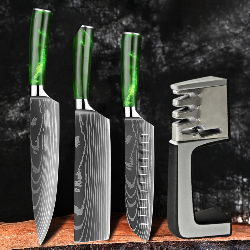 Professional 3-Knife Set + 4-in-1 Professional Sharpener • Amazon Gold Combo By Atenas