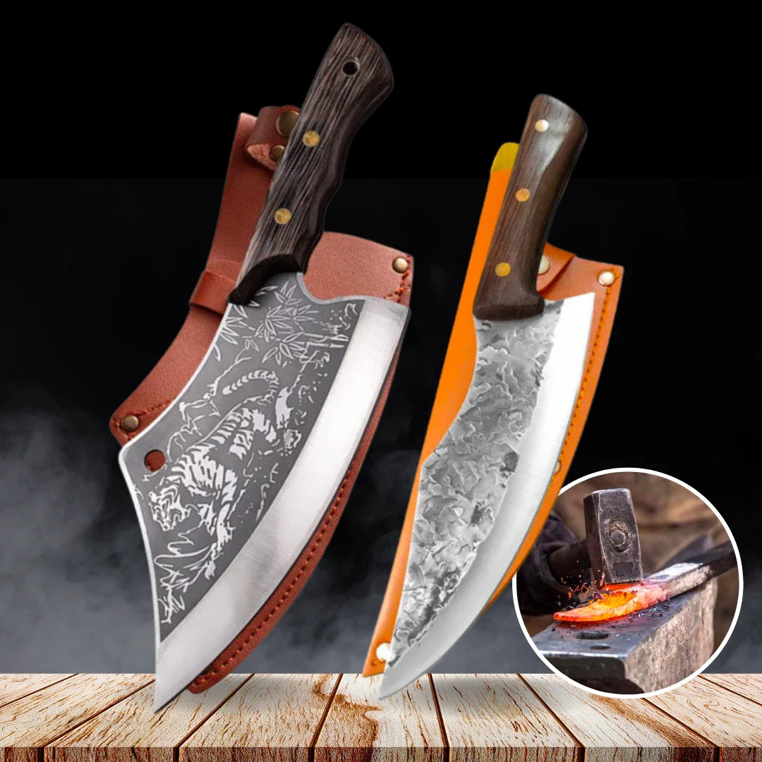 Professional Knife and Hand-Forged Cleaver Combo + 2 Sheaths • King Combo by ATENAS