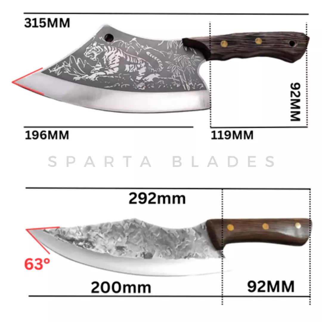 Professional Knife and Hand-Forged Cleaver Combo + 2 Sheaths • King Combo by ATENAS
