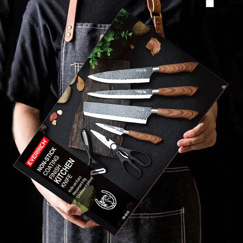 6-Piece Professional Forged Knife Set • Wood Combo by ATENAS™