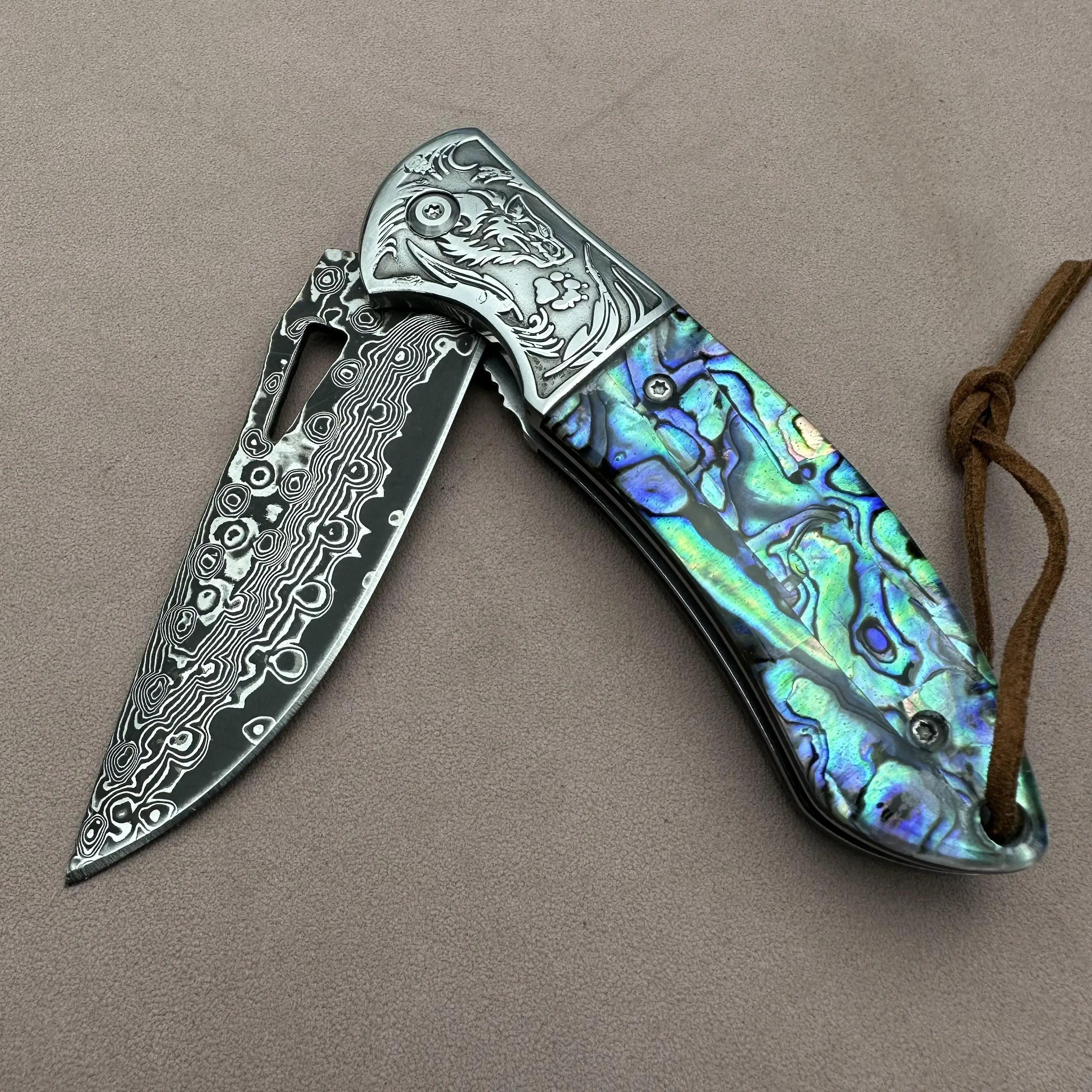 Handcrafted VG10 Damascus Steel Folding Knife • Sand BY ATENAS™