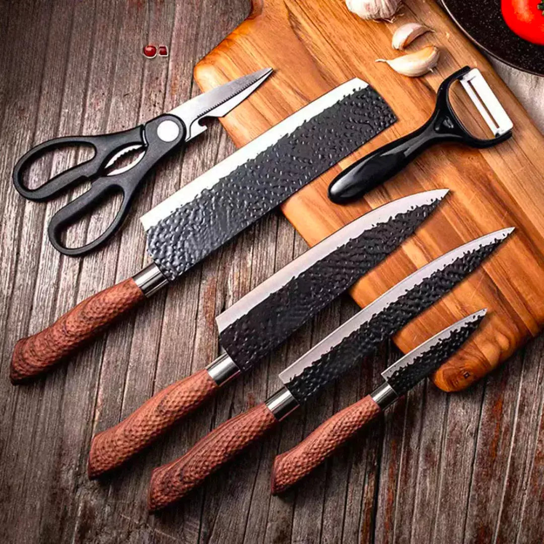 6-Piece Professional Forged Knife Set • Wood Combo by ATENAS™