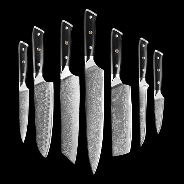 Elegance Nero Series: 7-Piece Damascus Knife Set