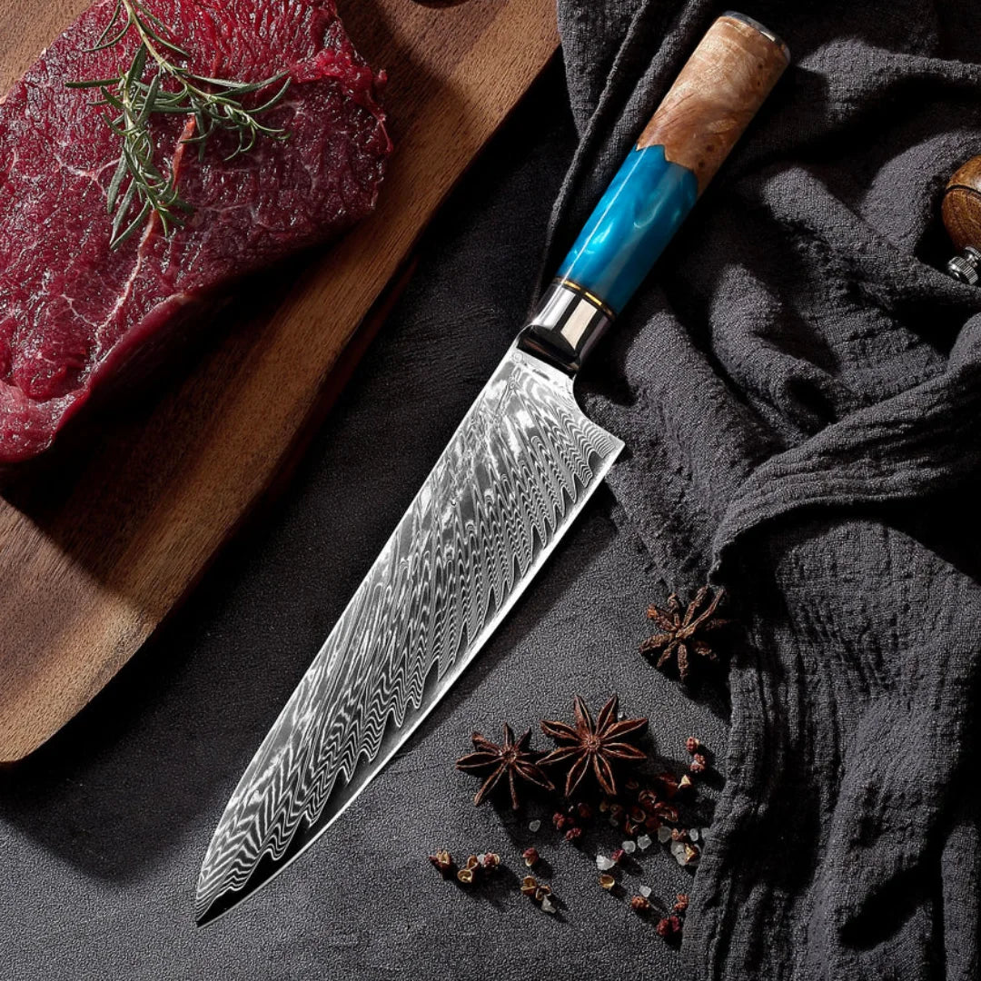 Damascus Steel Chef Knife • Ocean by Atenas Blades