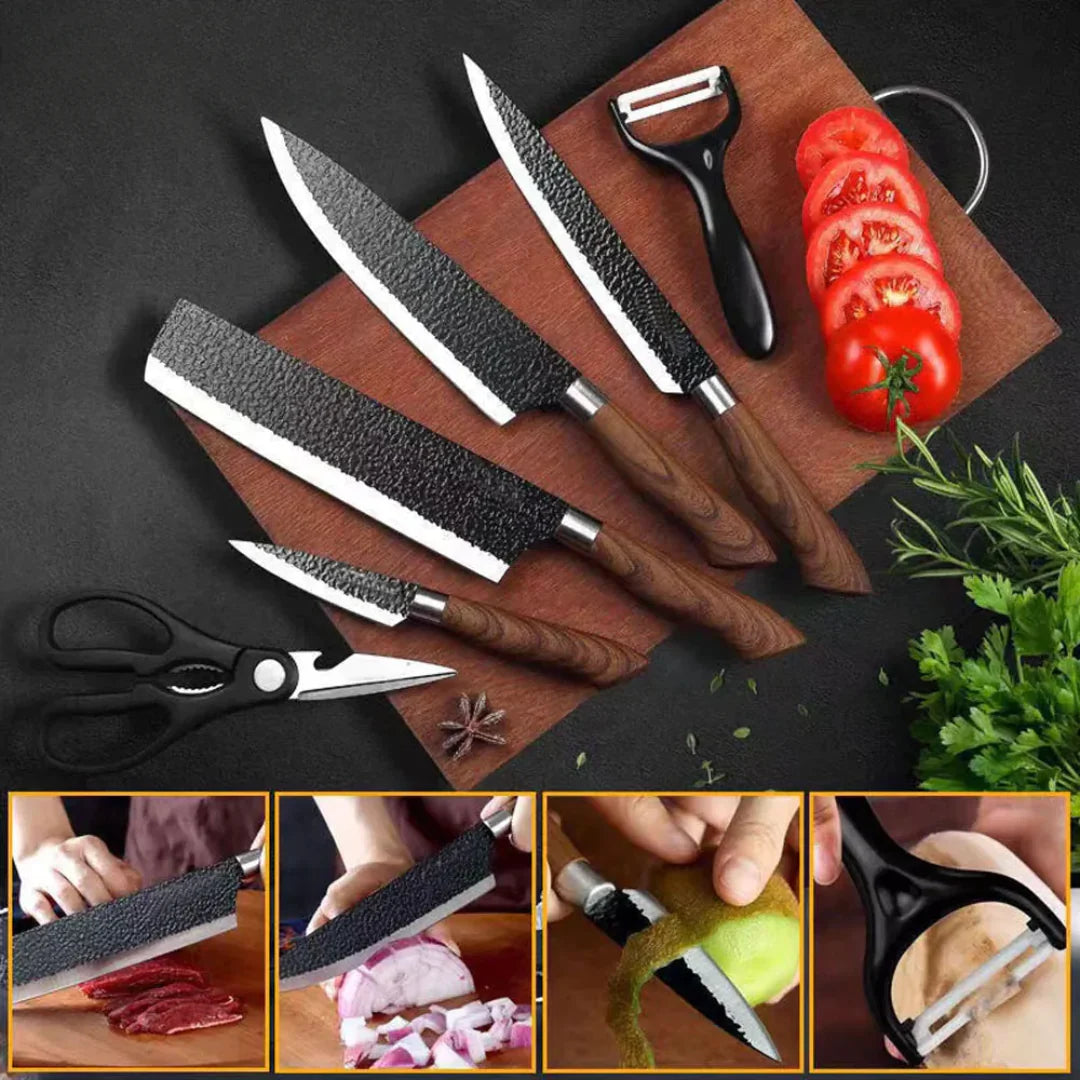 6-Piece Professional Forged Knife Set • Wood Combo by ATENAS™