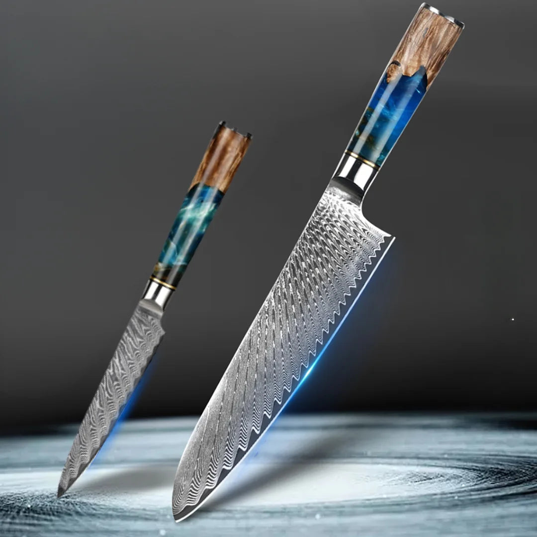 Set of 2 Professional Damascus Steel Knives • ATENAS