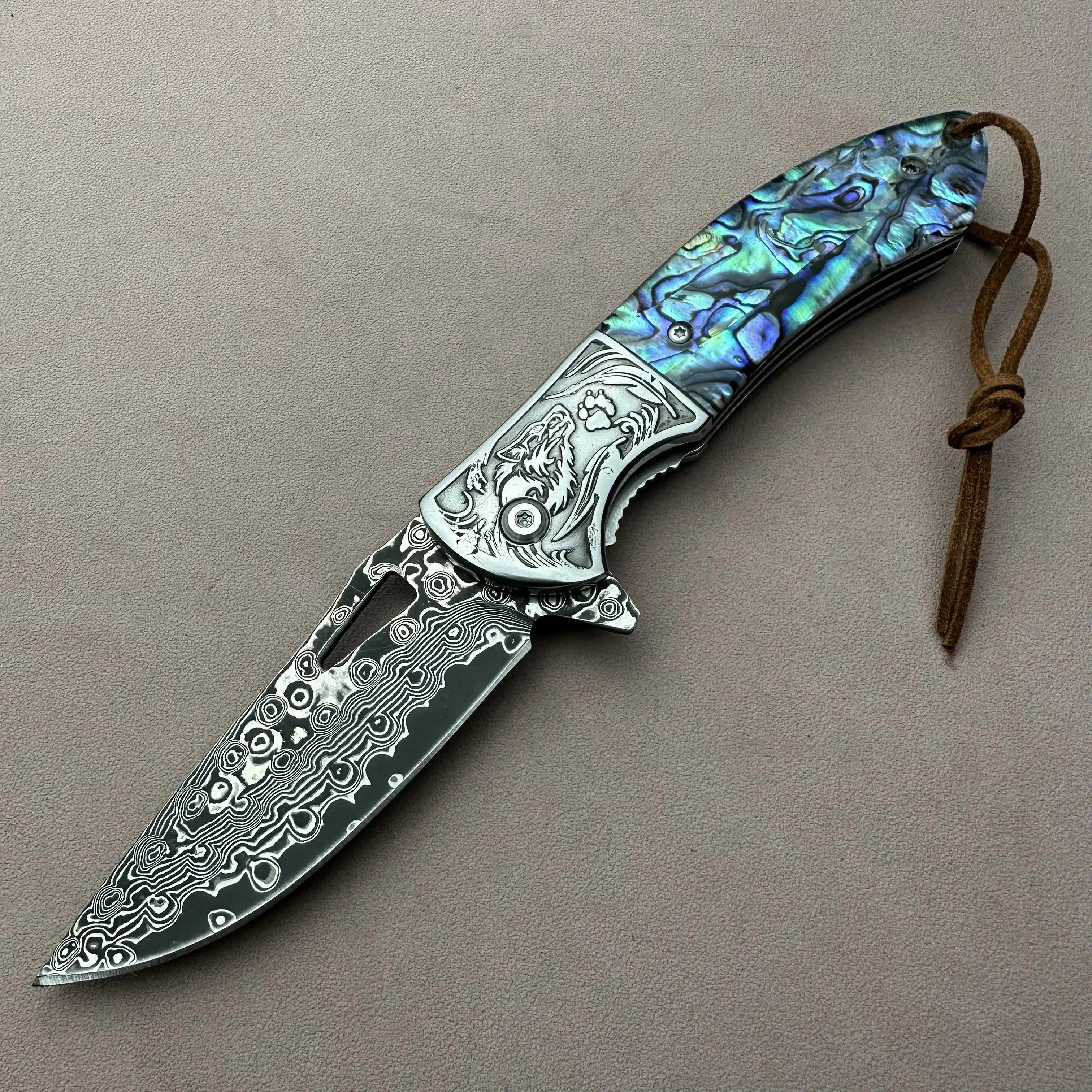 Handcrafted VG10 Damascus Steel Folding Knife • Sand BY ATENAS™