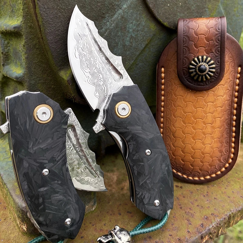 Handcrafted Damascus Steel Folding  Knife • Savage BY ATENAS™