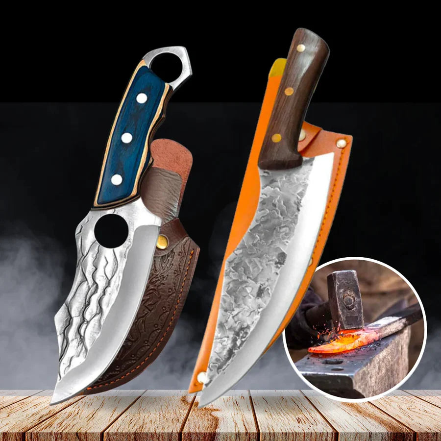 Professional Knife and Hand-Forged Cleaver Combo + 2 Sheaths • Fuego Combo by ATENAS