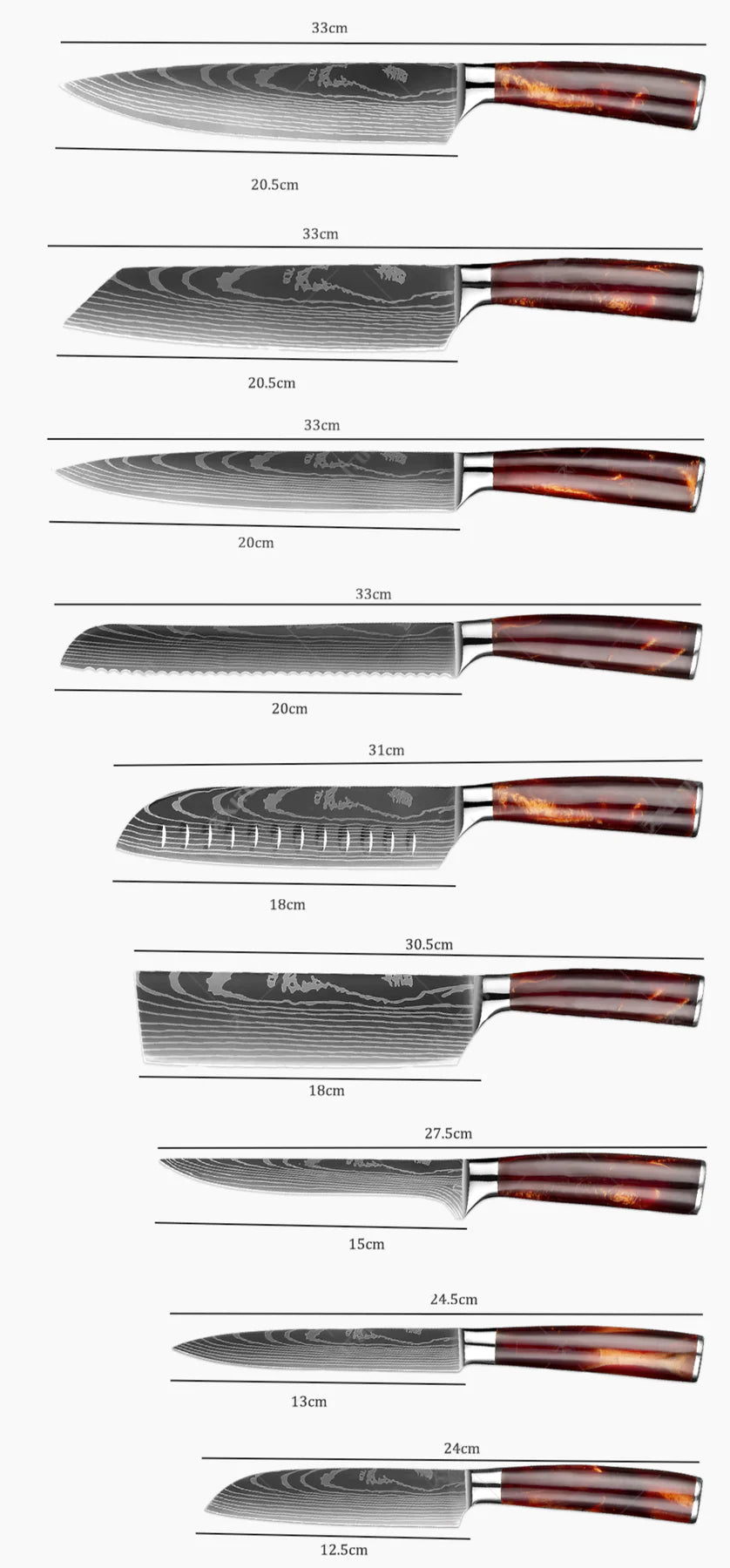 Precision Pro Fuego Series: 8-Piece Chef Knife Set