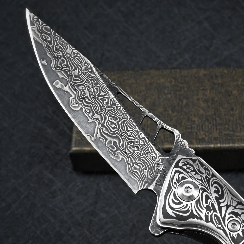 Handcrafted Damascus Steel Folding Knife • Wood BY ATENAS™